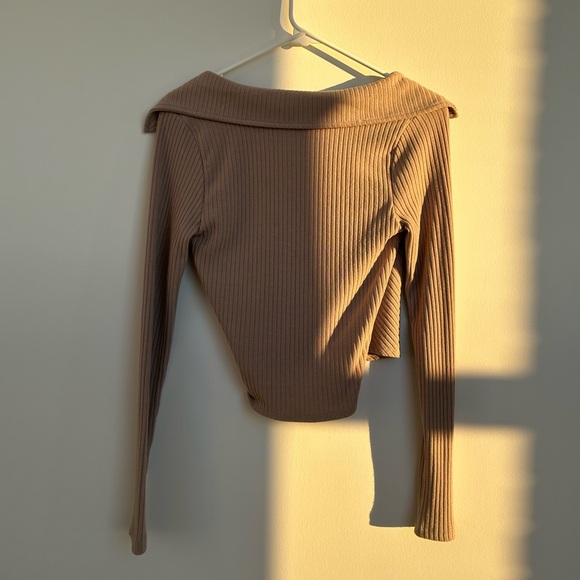 Abercrombie Ribbed Polo Wrap Top Women Small Taupe Minimalist - Picture 5 of 5